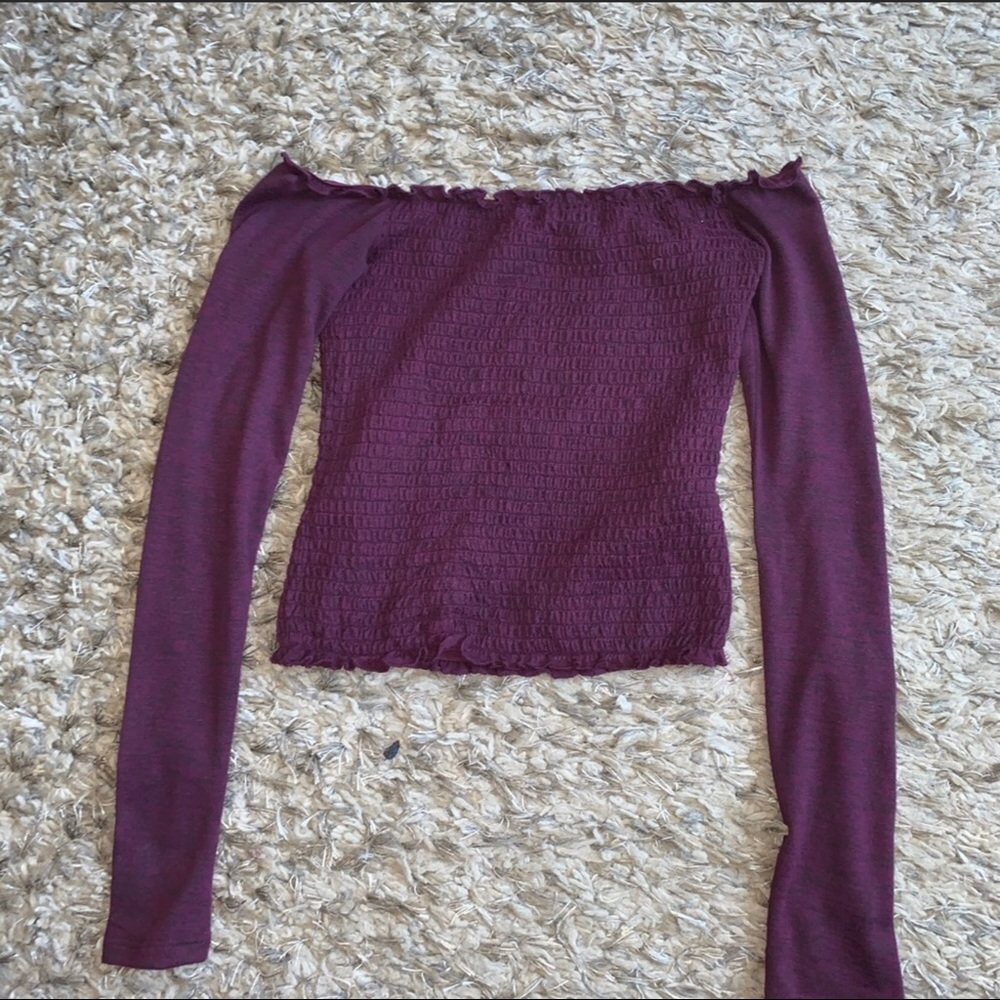 ✰ hollister smocked off the shoulder crop top